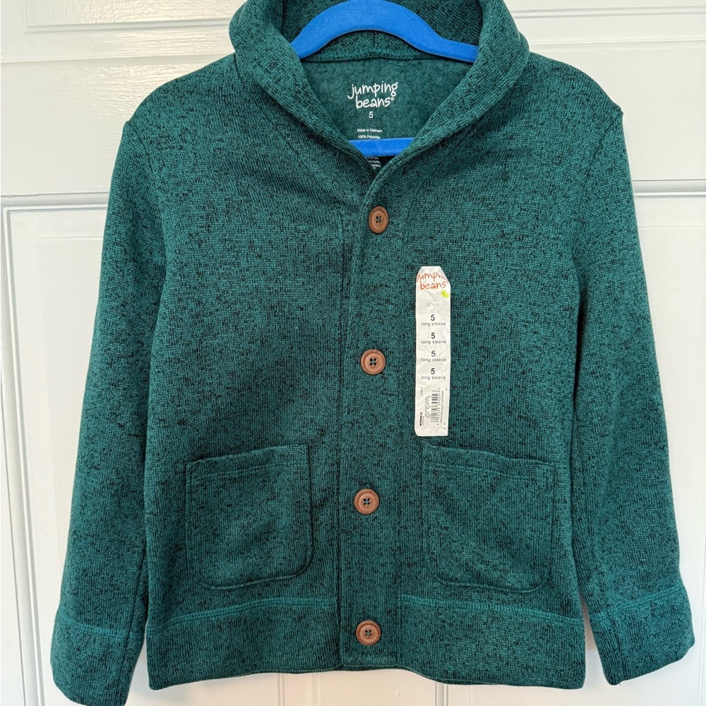 NWT Jumping Beans Kids Green Button Up Fleece